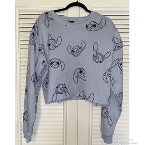 Disney Lilo & Stitch Blue All Over Print Graphic Crop Sweatshirt